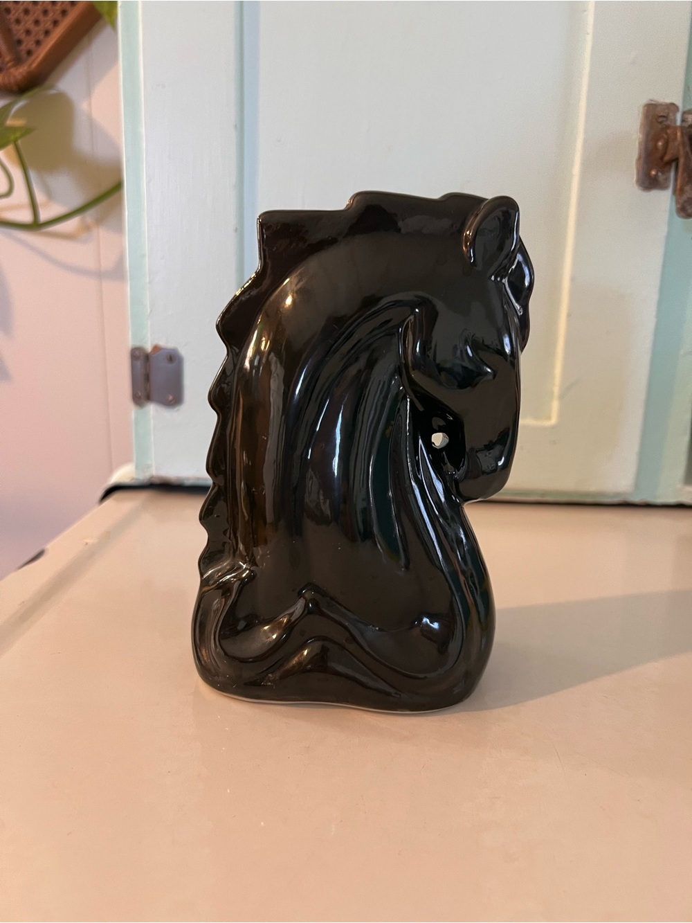 Black Ceramic Horse Head Sculpture - Home Art